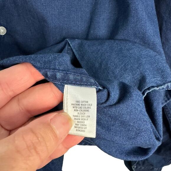 Bonobos Dark Chambray Blue Button Down Dress Shirt Standard Fit Men’s Size XL - Picture 4 of 6